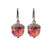 Pink Czech Glass Acorn Earrings with Antiqued Brass Vintage Style Caps