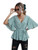 Romwe Womens Half Sleeve Wrap V Neck Belted Ruffle Hem Peplum Blouse Tops Mint Green L