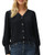 Women V Neck Long Sleeve Curved Hem Button Down Blouses Tops Size XLBlack