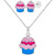 925 Sterling Silver Cupcake Childrens Jewelry Set Necklace Earrings Pink CZ 16 inch