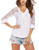 SoTeer Lace Top Womens 3 4 Sleeve Blouse Deep V Neck Chiffon Tops White