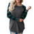 Women O-Neck Long Sleeve Patchwork Plaid Sweatshirt Pullover Tops Blouse Shirt Green