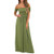 Womens Casual Short Sleeve Off Shoulder Ruched Maxi Long Dress Solid Evening Cocktail Party Dress Army Green