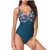 Womens Monokini Front Cross One Piece Swimsuits Tummy Control Swimwear V Neck Print Bathing Suits Bodysuit Navy