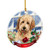 Goldendoodle Santa I Can Explain Happy Howliday Round White Porcelain Hanging Ornament