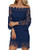 Auxo Women Off The Shoulder Floral Lace Long Sleeve Vintage Cocktail Party Dress Navy M