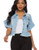 Womens Denim Jacket Button Down Distressed Ruffle Sleeve Crop Jean Jackets Coat Blue S