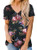 Womens Black Floral Striped Summer Short Sleeve Tee Shirts Cotton Plus Size Flowy Tshirt Tops 2XL