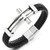 Mens Steel Horizontal Sideway Lateral Cross ID Identification Black Braided Leather Bangle Bracelet