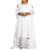 HD African Women Applique Flower Dress Boat Neck White Kaftan Chiffon Gown One Size