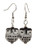 Black Hand Painted Ceramic Owl Dangle Earrings with Silver Toned Ear Wires