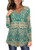 Angerella Henley Long Sleeve Shirts for Women Loose Notch Neck Bohemian Tunic Tops Multi Green L