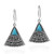 Balinese Art Triangle Shape Simulated Turquoise .925 Sterling Silver Dangle Earrings