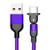 wpOP59NE USB Charge Cord 5A Fast Charging Cable Micro USB Type-C Bendable Plug Data Cord Wire for Android Purple Type-c