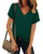 Lynwitkui Women V Neck Chiffon Blouse Short Sleeve Summer Casual Loose Shirt Tops Dark Green