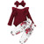 Newborn Baby Girl Clothes Outfits Infant Romper Ruffle Onsies Floral Pants Headband Cute Toddler Baby 3pcs Clothes Set -6-9 Months Wine Red-