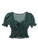 SheIn Womens Short Sleeve Polka Dot Blouse V Neck Shirred Tie Front Shirt Top Dark Green Large