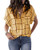 Womens Short Sleeve Shirts Stripes V Neck Blouses Button Down Shirt Tops with Pockets Yellow
