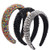 Rhinestone Padded Headband For Women Baroque Statement Velvet Wide Hairband Hair Hoops Bejewled Pearls Beaded Hair Accessories Pack of 3 -rainbow black silver-
