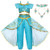 Anbelarui Girls Arabian Princess Costume Party Halloween Fancy Dress Up with EarringsNecklaceHeaddress -Blue 01 7-8 Years-