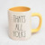 Rae Dunn by Magenta Thats All Yolks Ceramic LL Coffee Mug Yellow Interior and Yellow Handles
