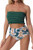 Womens High Waisted Bikini Swimsuit Two Piece Swimwear Bandeau Strapless Smocked Bathing Suit Top-Green SunflowerXL-