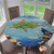 ThinkingPower Round Tablecloth Aerial View Fantasy Pirate Cove Island with Crossbones and Captain Skull Figure Elastic Edged Print Table Pad for Homeschool Classroom Multicolor Diameter - 31 Inch