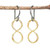 Infinity earrings in gold plated on brass with oxidized sterling silver hooks style