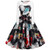Christmas Dresses Women Vintage A-Line Print Lace Long Sleeve Flared Cocktail Party Swing Dress Black