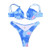 Sexy Two Pieces Swimsuit for Women Tie-dye High Cut Bikini Push-Up Pad Triangle Backless Bathing Suit Blue