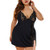 Womens Lingerie Chemise Lace Trim Lingerie Sexy Bodysuit Babydoll Sleepwear Nightwear Side Split Nightdress-BlackS-
