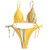 Moonite Womens Textured String Triangle Bikini Set Two Piece Swimsuit Tie Side Thong Bikini Swimsuit Halter Brazilian Bikini Triangle Top Tie Thong Swim Bottom Yellow Bikini