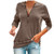 Meikosks Ladies V Neck Zipper T Shirt Long Sleeved Tops Solid Color Blouses Plus Size Pullover Khaki