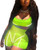 Womens Sexy Reflective 2 Piece Outfits - Bodycon Sleeveless Vest Crop Top Plus Short Pants Set Biker Tracksuit Jumpsuit Green
