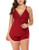 ADOME Sexy Lingerie for Women Cami Pajama Set Modal Sleepwear with Lace Trim Pj Shorts Set Nightwear Wine Red