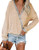 Womens V Neck Sweater Waffle Knit Shirt Long Sleeve Tops Casual Loose Pullover Beige L