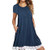Women's Summer Casual T Shirt Dresses Short Sleeve Swing Dress with Pockets Plain Simple T-Shirt Loose Dress Lace Trim (XL, Navy)