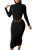 GOBLES Women's Sexy Long Sleeve Casual Bodycon Midi Elegant Cocktail Party Dress Black