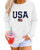 Dressmine Women's Usa Letter Printed Graphic Shirts Long Sleeve Crew Neck Sweatshirts Pullover Tops White Small