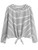 Romwe Women's Striped Long Sleeve Tie Front Knot Casual Loose Fit Tee T-Shirt White S