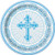 Radiant Cross Blue Religious Dessert Plates, 8ct