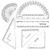 6 Piece Geometry School Set, Linear Ruler, Set Squares, Protractor