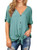 IWOLLENCE Womens Waffle Knit Tunic Blouse Tie Knot Short Sleeve Henley Tops Loose Fitting Bat Wing Shirts Blue-Green XX-Large
