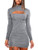 WHONE Women's Sexy Long Sleeve Cut Out Bodycon Ruched Party Club Mini Dress Ion Grey