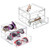 mDesign Stackable Plastic Eye Glass Storage Organizer Box Holder for Sunglasses, Reading Glasses, Accessories - 2 Divided Drawers, Chrome Pulls, 2 Pack - Clear