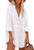 AOHITE Women's Long Sleeve V Neck Blouse Loose Button Down Tunic Shirt Mini Dress Casual Long Tunic Tops White M