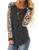 Halife Womens Leopard Print Round Neck Long Sleeve Tops Casual Loose Fit Tunic Shirt Blouse Deep Grey M