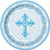 Radiant Cross Blue Religious Dinner Plates, 8ct