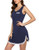 Womens Sexy Lace Trim Soft Sleepshirt Sleeveless V Neck Nightgown Navy Blue M