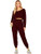 SweatyRocks Women's 2 Pieces Outfits Long Sleeve Crop Top and Sweatpants Jogger Set Burgundy L